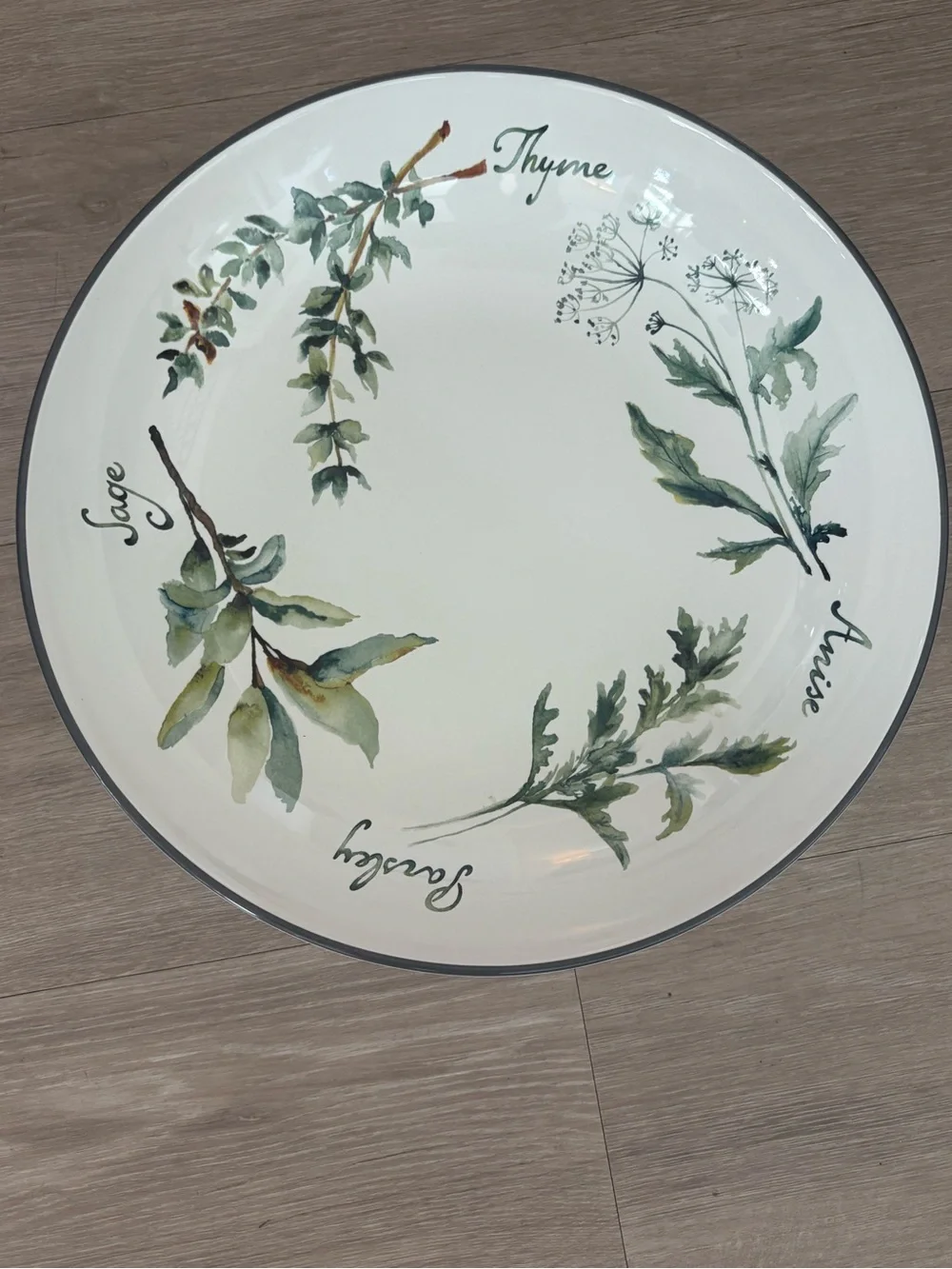 Williams Sonoma Herb-Illustrated Ceramic Platter in Green and White